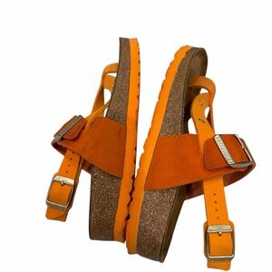 Birkenstock Orange Leather T-Strap Sandals | Size EU 35 (US 4–4.5)
